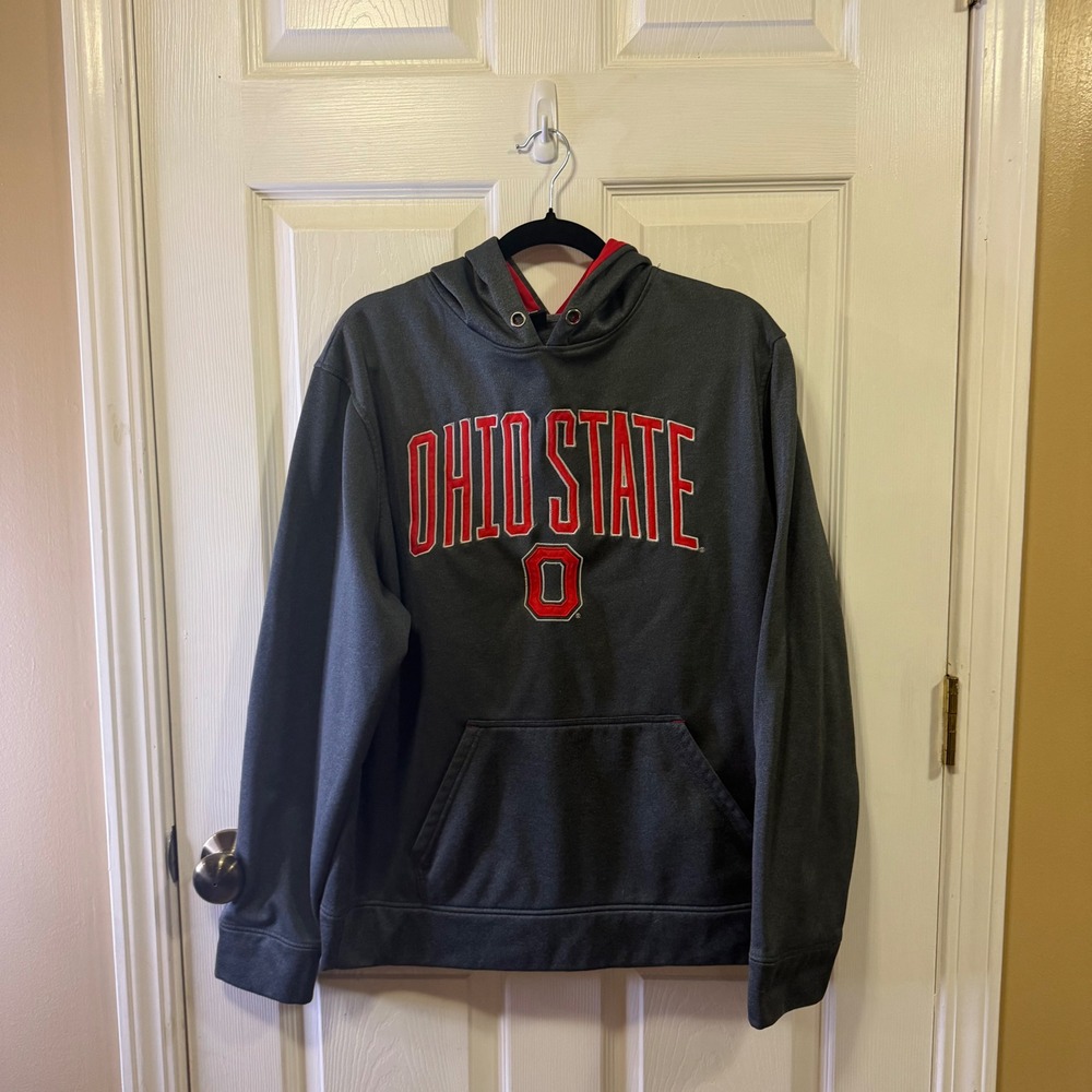Ohio State Buckeyes Hoodie Mens Large Gray Red Embroidered Pullover Sweatshirt
